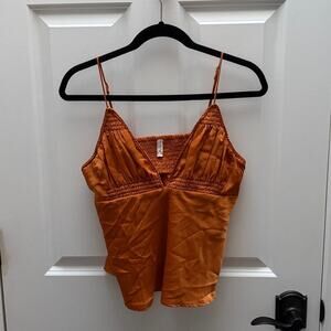 FREE PEOPLE Satin V-Neck Slinky Cami Bronze Size S